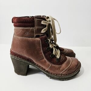 Joseph Seibel Kingfisher Boots Size 36 Red Wine Leather Lace Up Burgundy